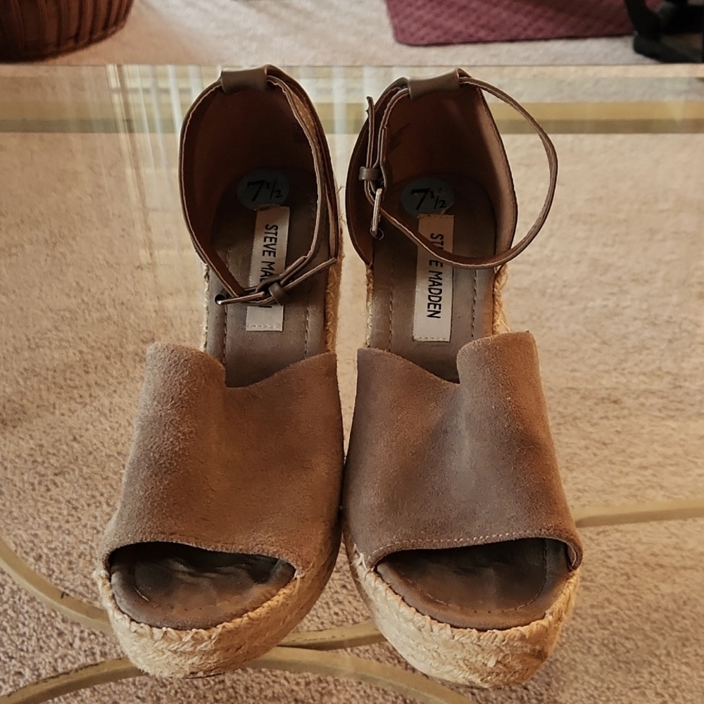 Steve Madden Jyia Leather Wedge Sandals | 7.5